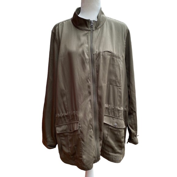 J.Jill Olive Green Tencel Utility Military Jacket Women’s XL Lightweight Parka - Picture 1 of 11